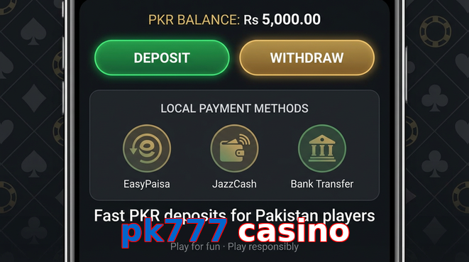 Deposit and withdrawal screen with PKR methods